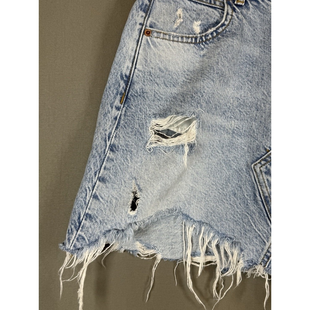 ZARA The Mini Skirt Denim Distressed Destroyed Raw Hem Light Wash Large - Picture 5 of 13